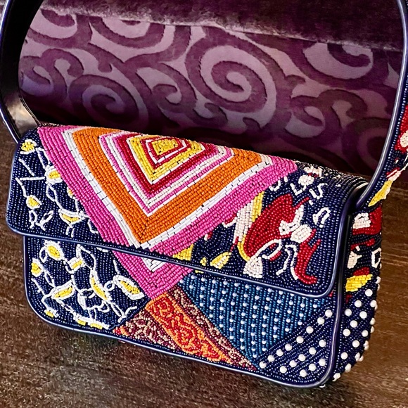 STAUD Handbags - 🌺🎉HP🎉🌺 NWOT Staud Beaded Tommy Shoulder Bag Patchwork Foulard 🌟Rare Find🌟